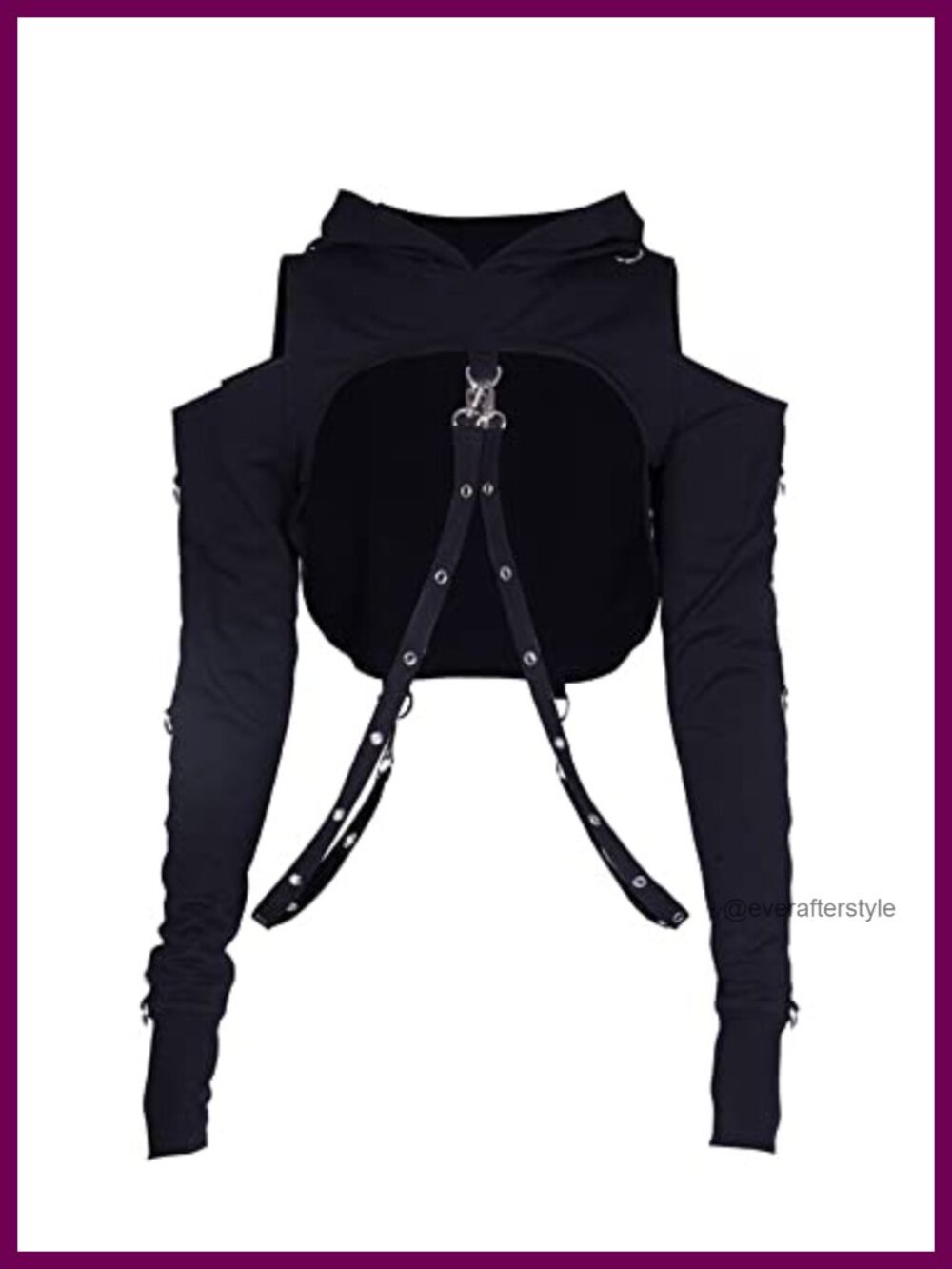 Gothic Y2k Cropped Hoodie Cold Shoulder Buckle Chain Crop Top